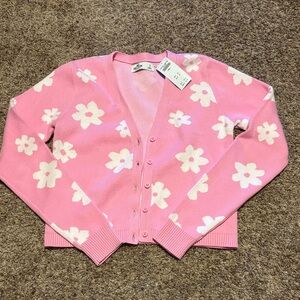 Hollister Pink and White Floral Cardigan